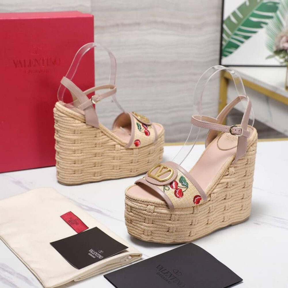Valentino Garavani Natural Logo Wedges Sandal Beige 6W0S0LY9CEC32H - Image 6
