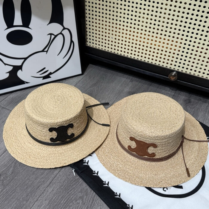 Celine Flat Crown Raffia Hat Emblem In Black - Image 4