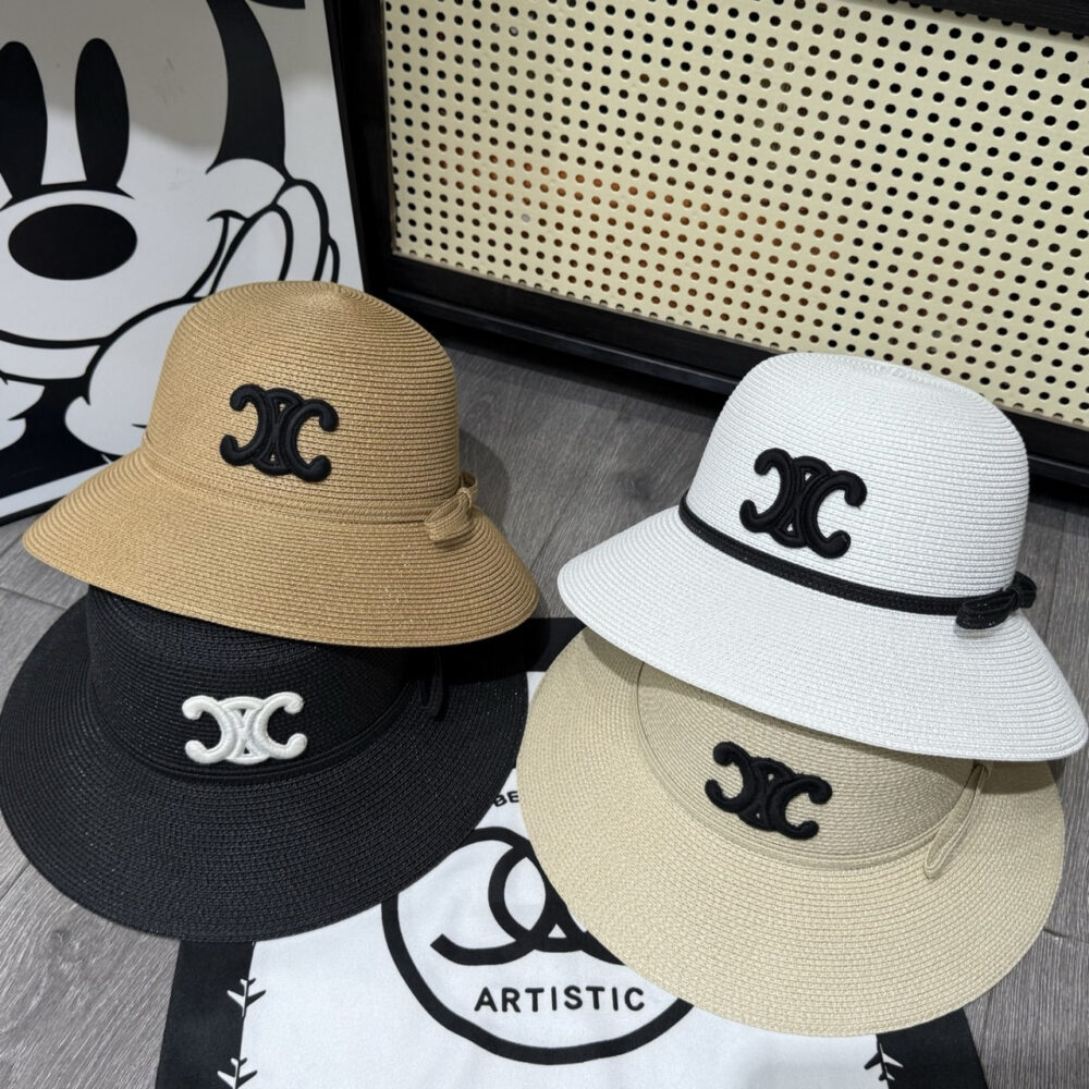 Celine Triomphe Raffia Bucket Hat With Bow Natural - Image 3