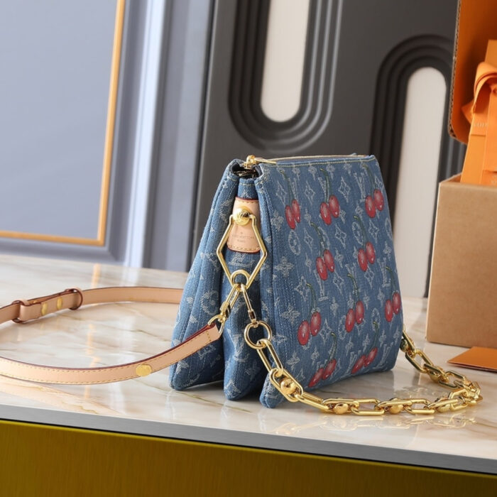 Louis Vuitton x Takashi Murakami PM Coussin Bag Denim Monogram Cherry Blue 26Cm M14978 - Image 3