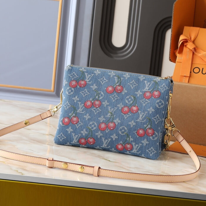 Louis Vuitton x Takashi Murakami PM Coussin Bag Denim Monogram Cherry Blue 26Cm M14978 - Image 5