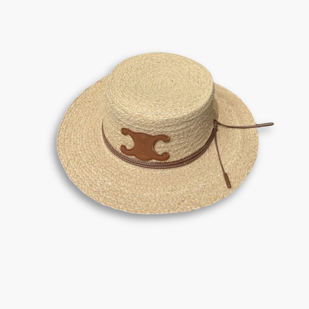 Celine Flat Crown Raffia Hat Emblem In Brown