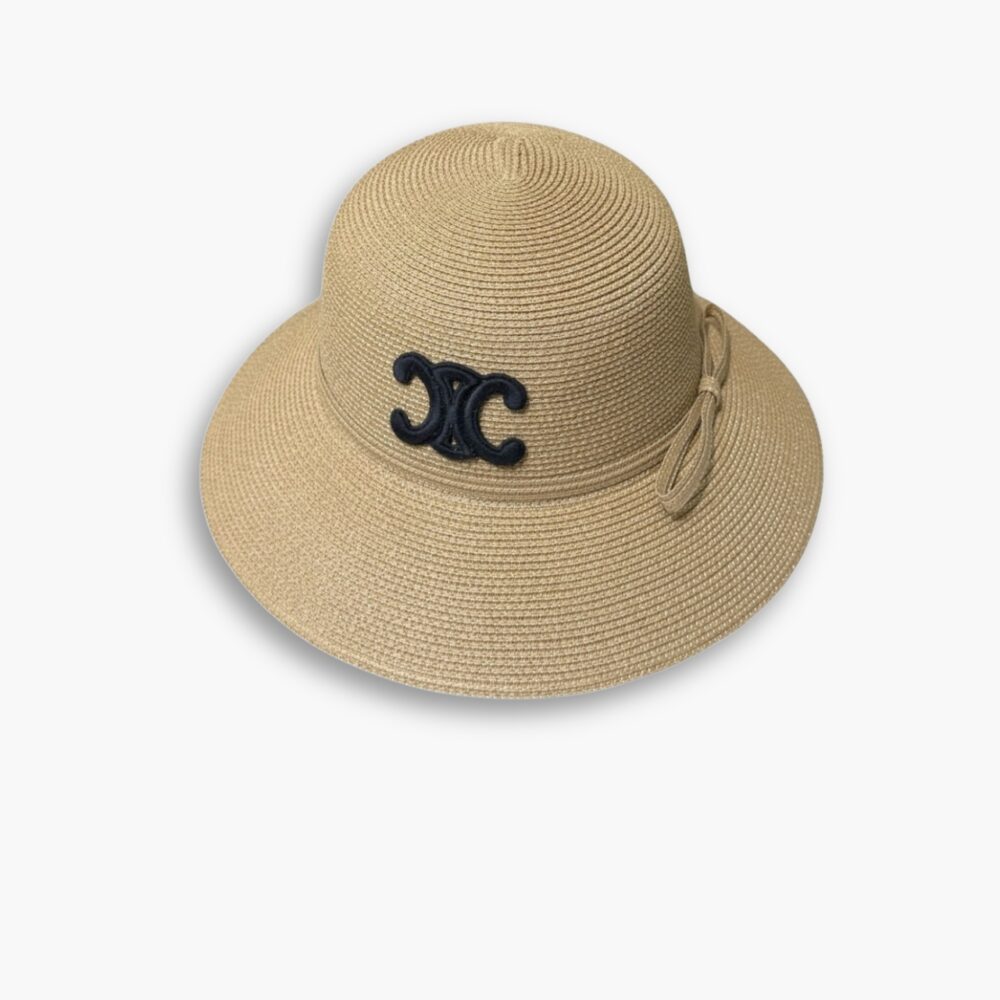 Celine Triomphe Raffia Bucket Hat With Bow Natural