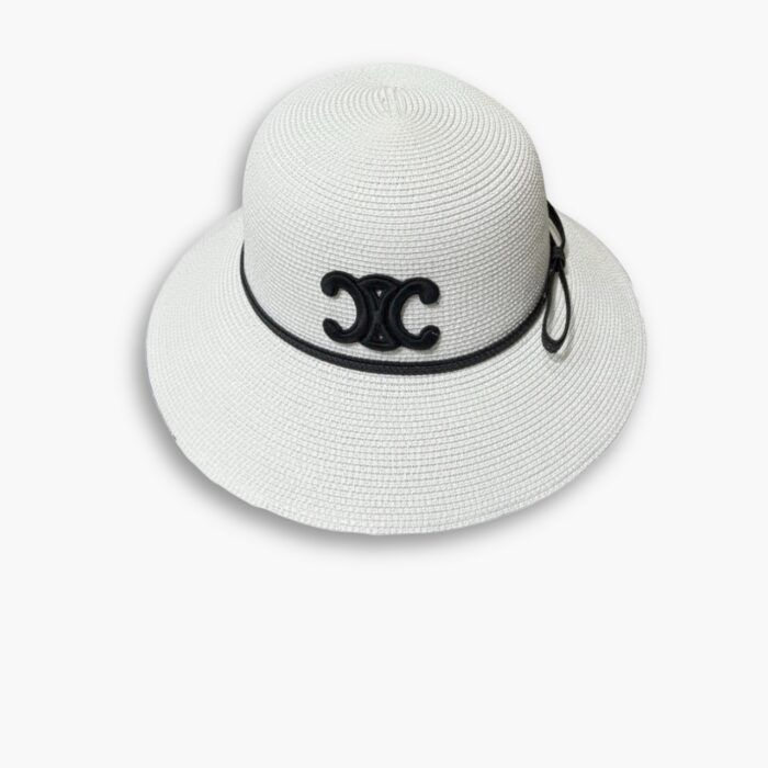 Celine Triomphe Raffia Bucket Hat With Bow White