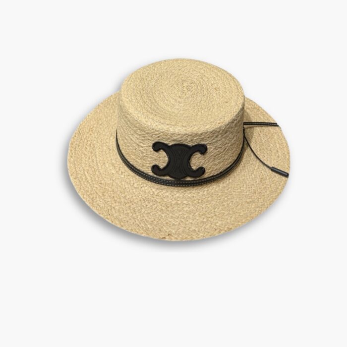 Celine Flat Crown Raffia Hat Emblem In Black