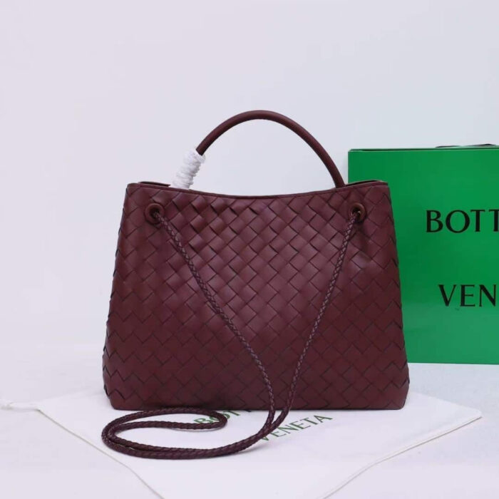 Bottega Veneta Andiamo Intrecciato Leather Top Handle Bag Burgundy 33cm - Image 3