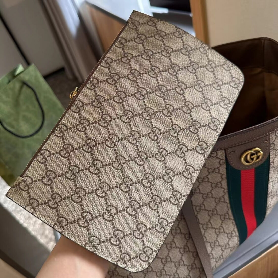 Gucci Ophidia Large Tote Bag Beige and Dark Brown GG Supreme 38Cm 631685 96IWB 8745 - Image 4