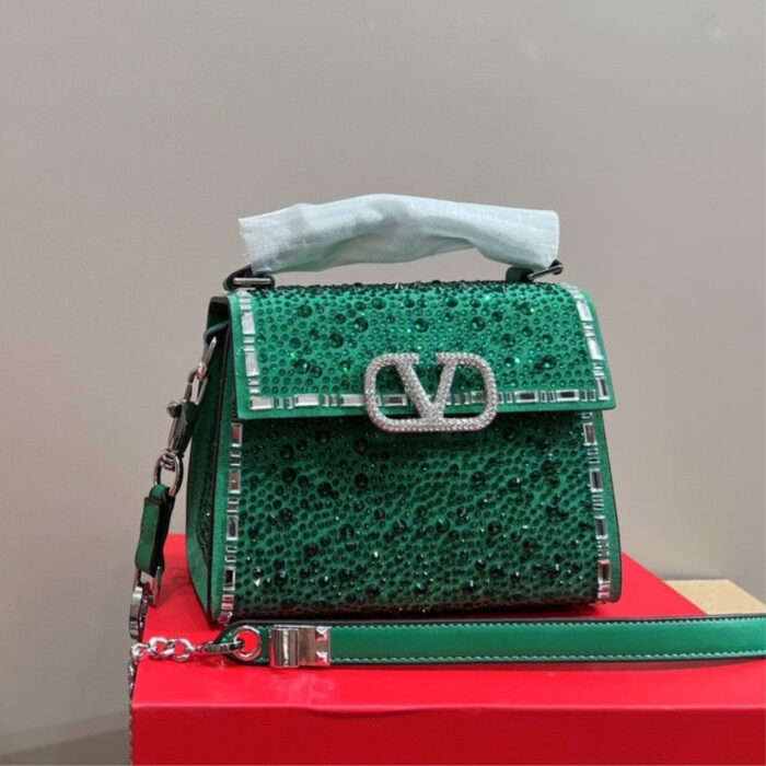 Valentino Garavani Vsling Handbag With Sparkling Crystals And Jewel Embroidery Green 20Cm - Image 2