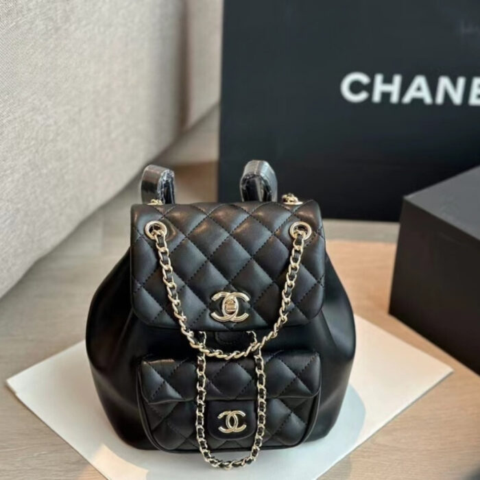 Chanel Duma Matelasse Leather Chain Backpack Black 20cm - Image 2