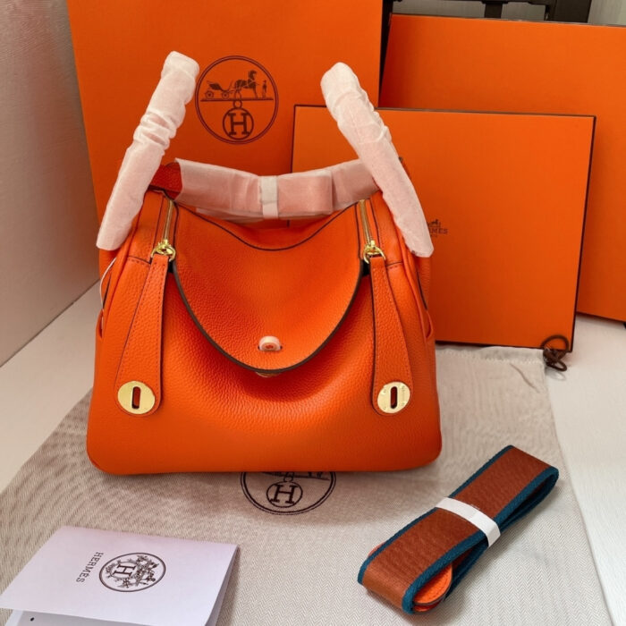 Hermes Lindy Mini Togo Bag Gold Hardware Orange 19Cm - Image 2