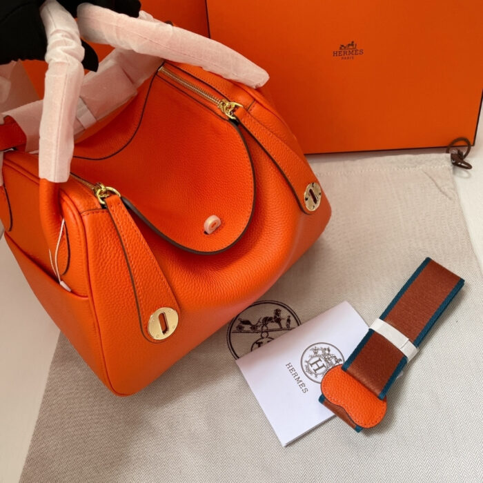 Hermes Lindy Mini Togo Bag Gold Hardware Orange 19Cm - Image 3