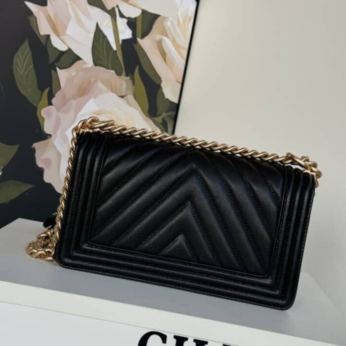 Super Vip 1:1 – Chanel Le Boy Chevron Caviar Black 25Cm - Image 3