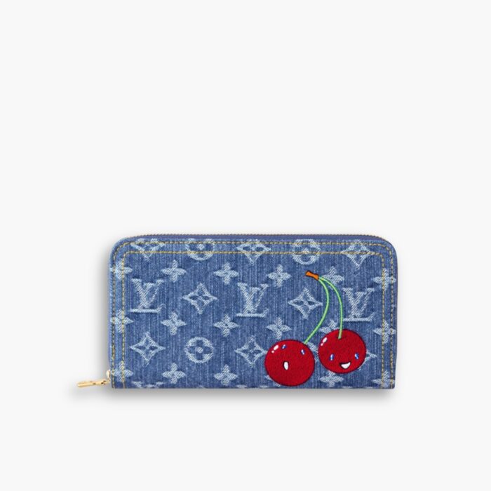 Louis Vuitton x Murakami Zippy Wallet Monogram Cherry Denim Blue 19Cm M23161