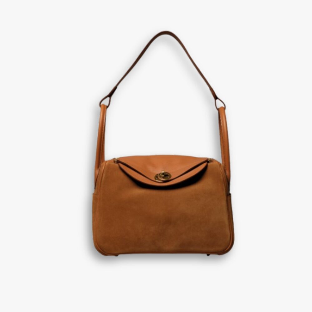 Hermes Limited Edition Gold Veau Doblis Annd Swift Grizzly Lindy 30 With Palladium Hardware 27Cm