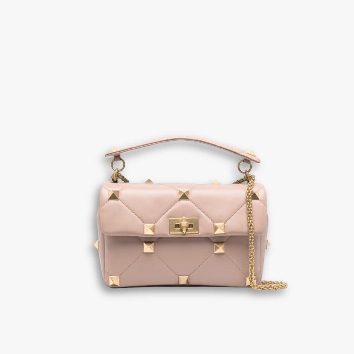 Valentino Garavani Roman Stud Chain Link Shoulder Bag Rose Pink 25Cm 1W2B0I82BSF
