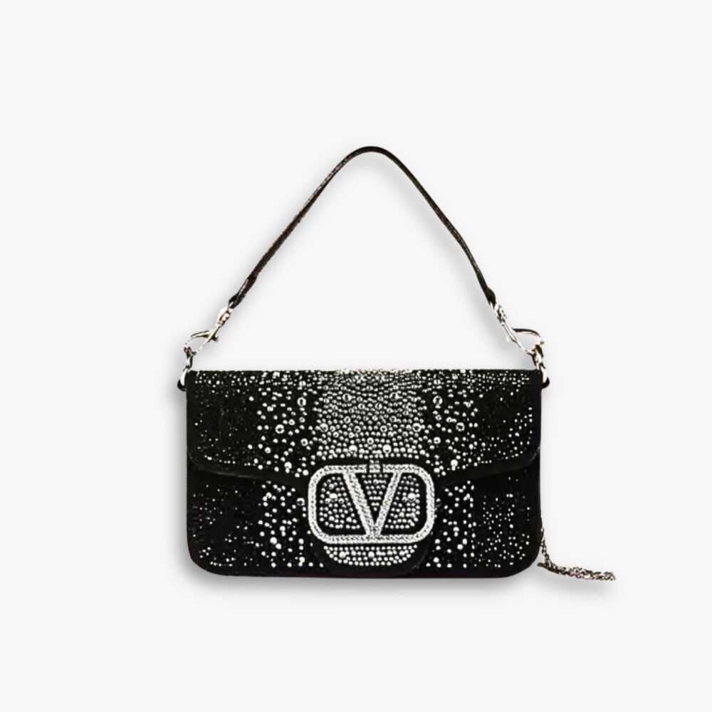 Valentino Loco Small Vlogo Shoulder Bag Black 25Cm