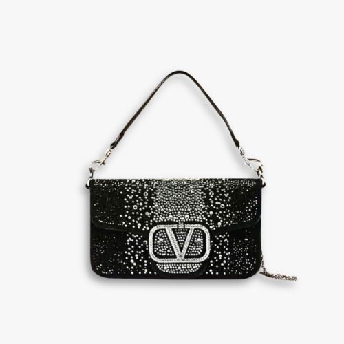 Valentino Loco Small Vlogo Shoulder Bag Black 25Cm