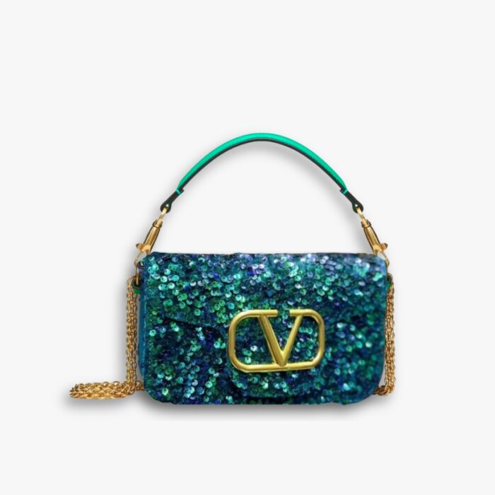 Valentino Garavani Locò Embellished Shoulder Bag Green 20cm