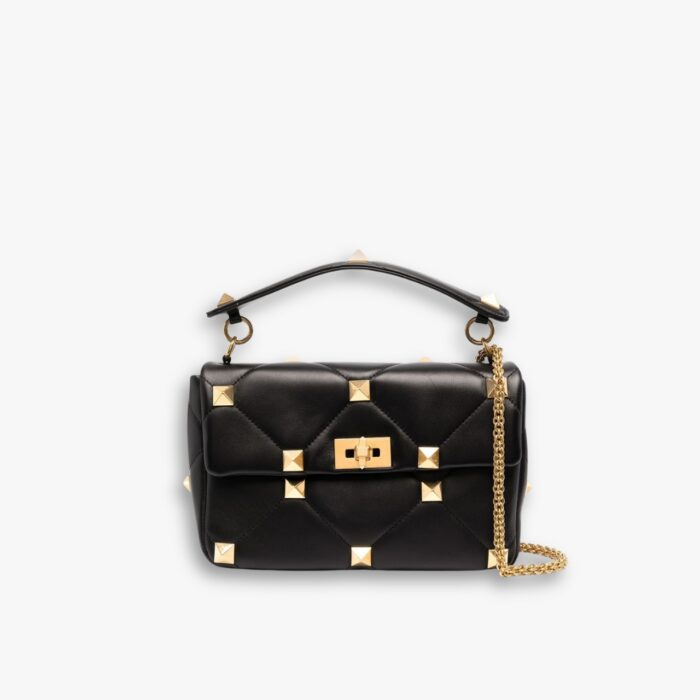 Valentino Garavani Roman Stud Chain Link Shoulder Bag Black 25Cm 1W2B0I82BSF