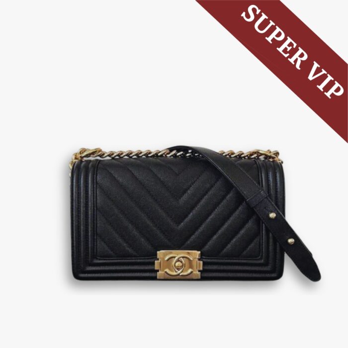 Super Vip 1:1 – Chanel Le Boy Chevron Caviar Black 25Cm