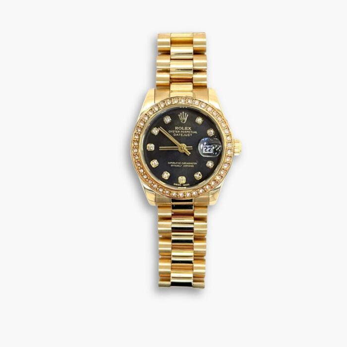 Rolex Lady Datejust 28 Diamond Dial 18k Gold Black 28mm