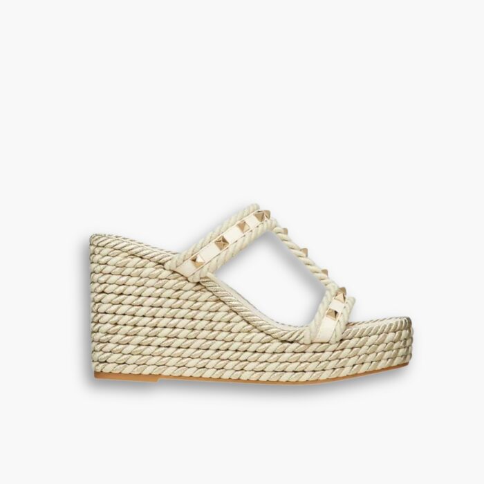 Valentino Rockstud Laminated Nappa Wedge Sandal Natural 4W2S0GI5DYM YBS