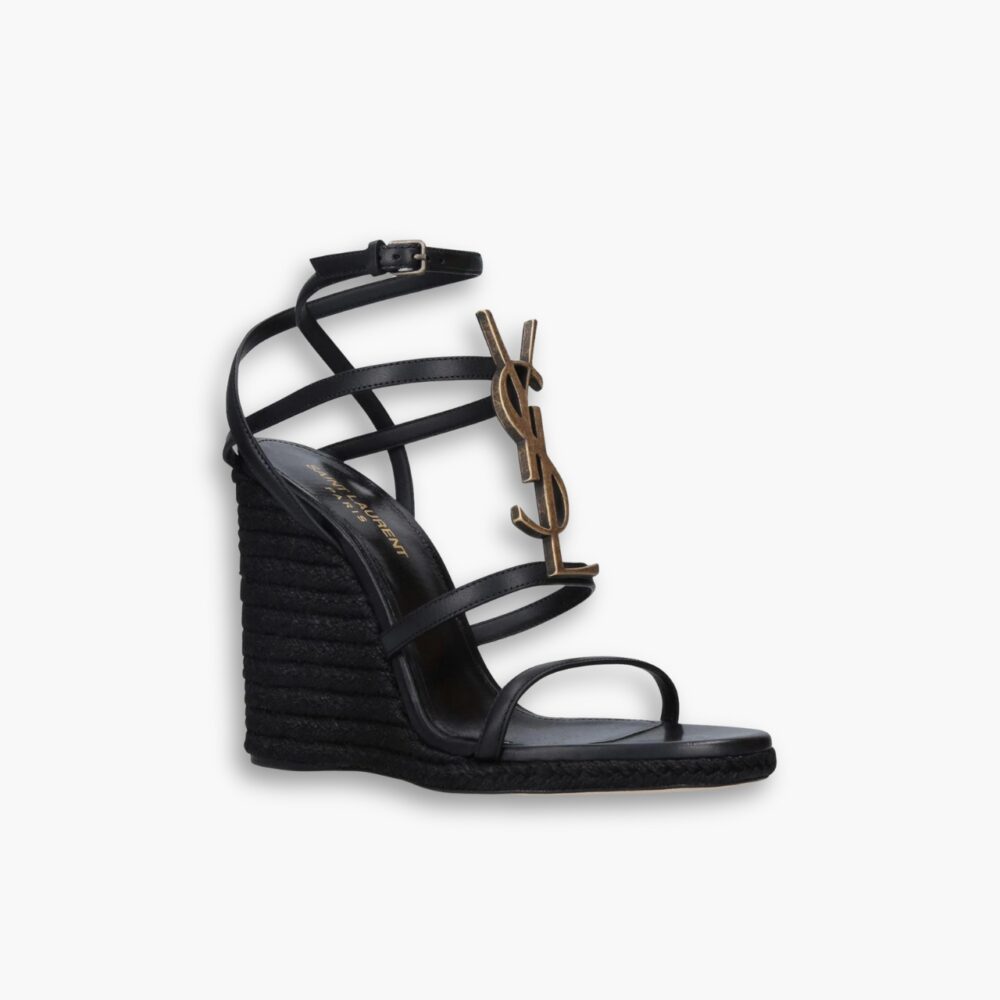 Saint Laurent Cassandra Raffia Wedge Sandal Black