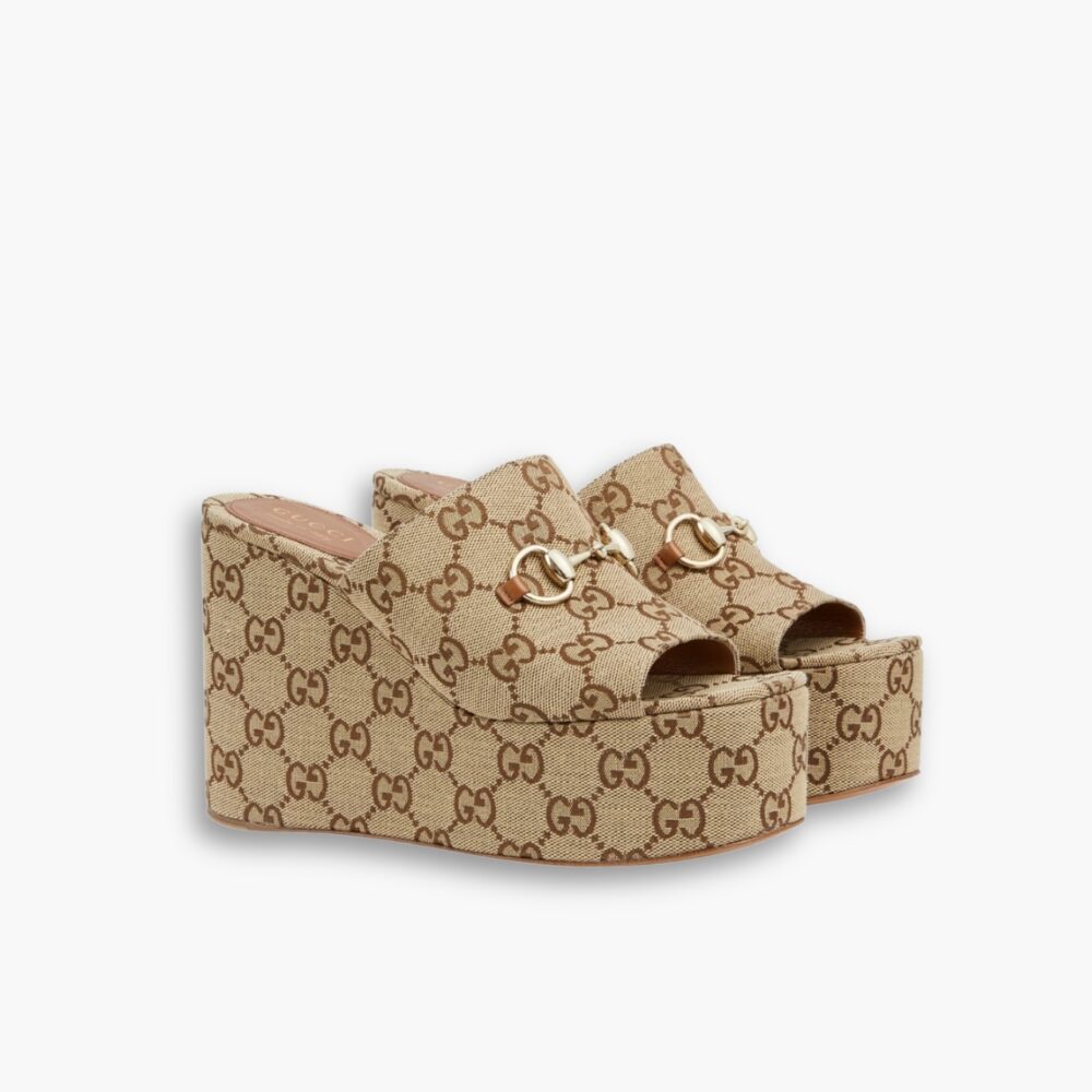 Gucci Women’S Wedge Sandal With Horsebit Beige 816328 FAB10 2547