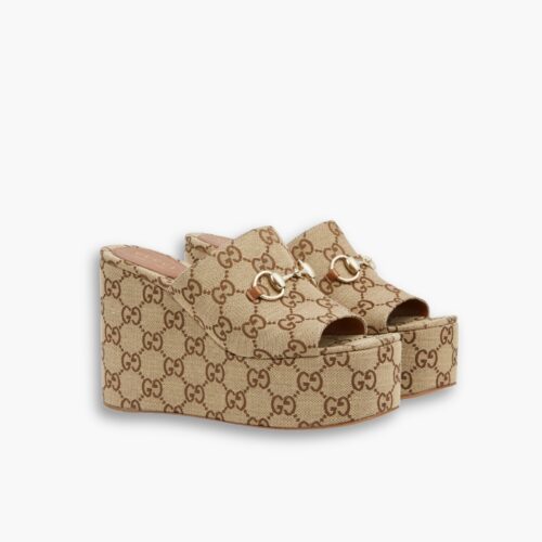 Gucci Women’S Wedge Sandal With Horsebit Beige 816328 FAB10 2547