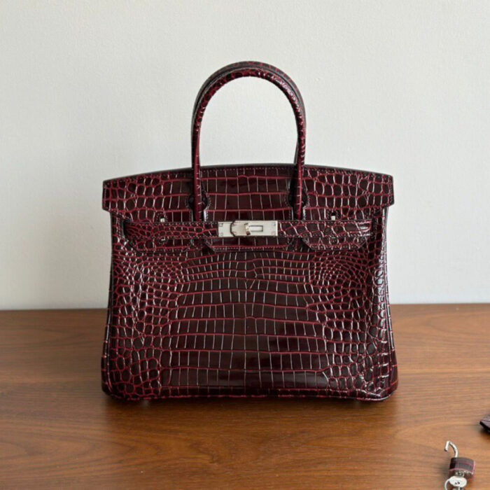 Hermes Birkin 30 Bordeaux Shiny Silver Hardware 30Cm - Image 2