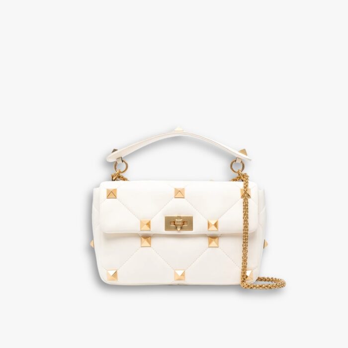 Valentino Garavani Roman Stud Chain Link Shoulder Bag White 25Cm 1W2B0I82BSF