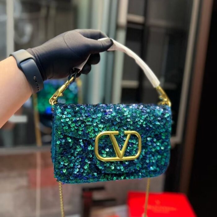 Valentino Garavani Locò Embellished Shoulder Bag Green 20cm - Image 2