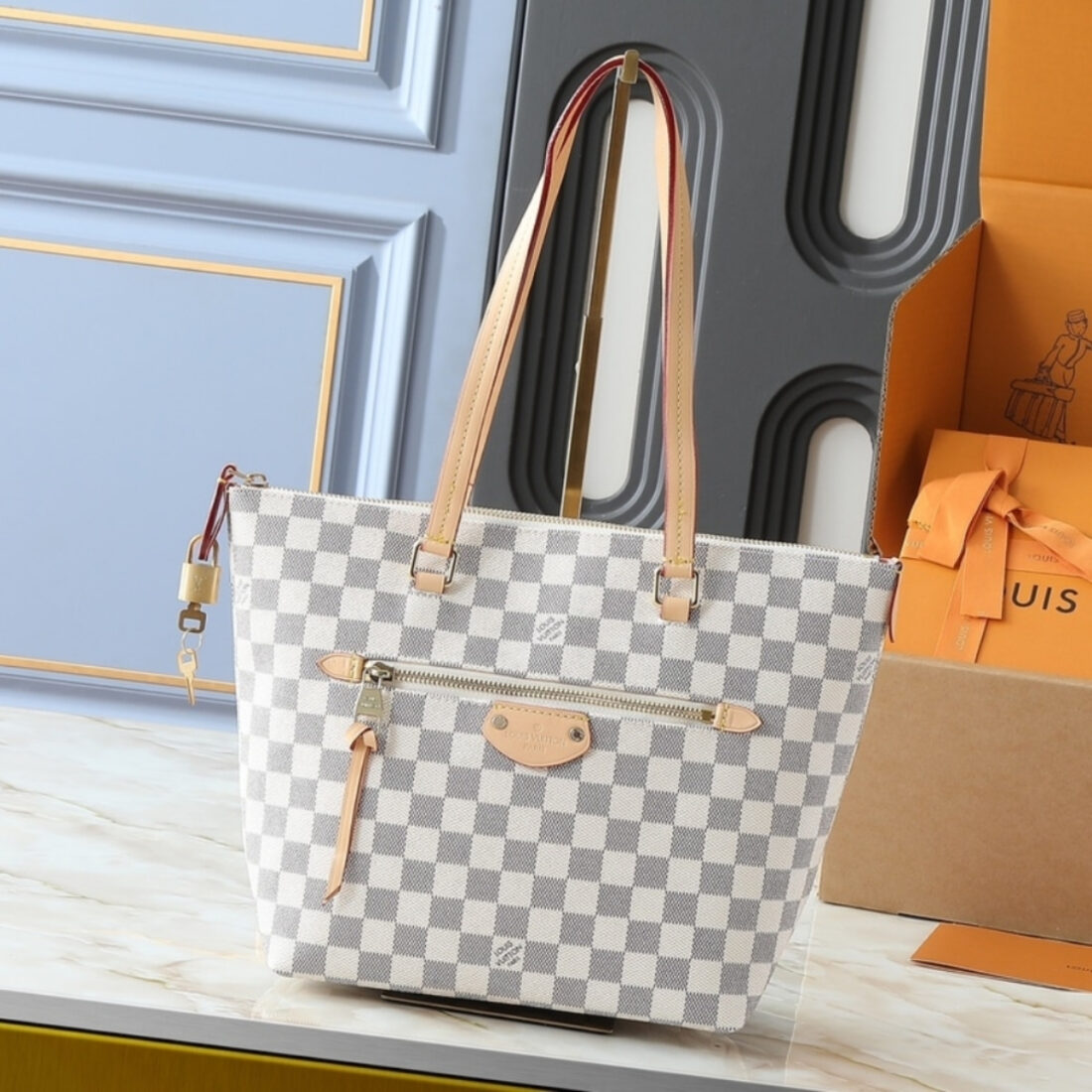 Louis Vuitton Lena PM Bag Damier Azur White 35Cm - Image 2
