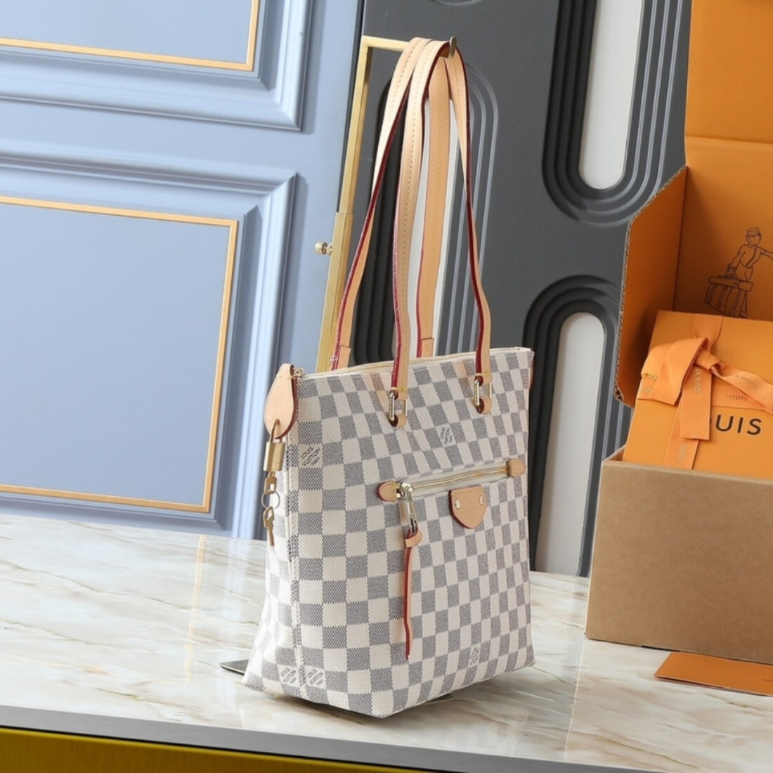 Louis Vuitton Lena PM Bag Damier Azur White 35Cm - Image 3