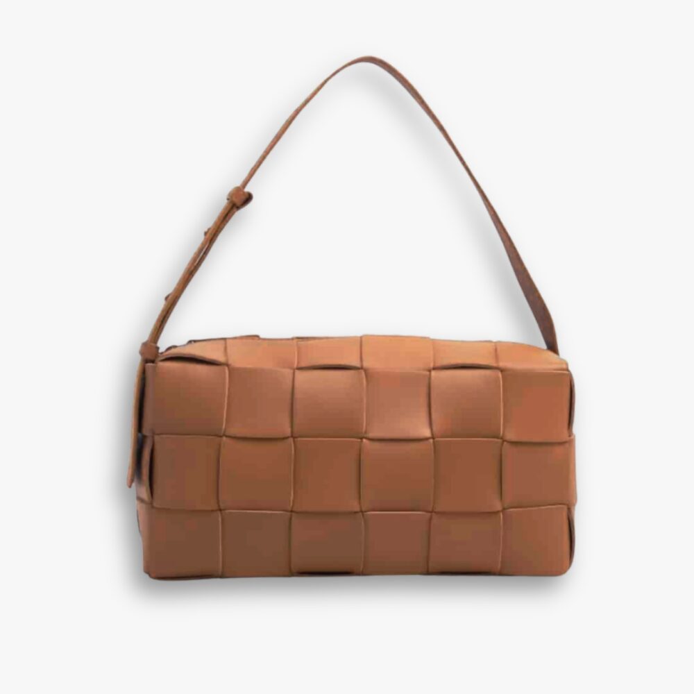 Bottega Veneta Cassette Intreccio Leather Shoulder Bag Brown 28Cm