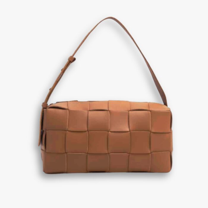 Bottega Veneta Cassette Intreccio Leather Shoulder Bag Brown 28Cm