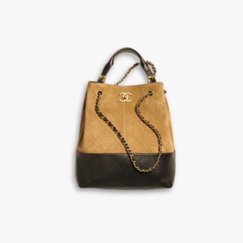 Chanel Shopping Bag Gold Tone Metal Brown And Black 26Cm AS5636 B20827 U1536