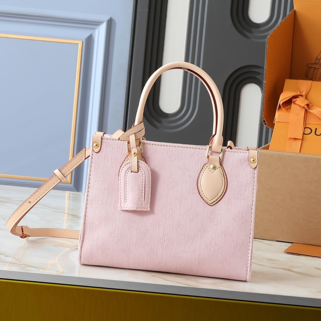 Louis Vuitton Onthego PM Bag Denim Pink 25Cm - Image 2