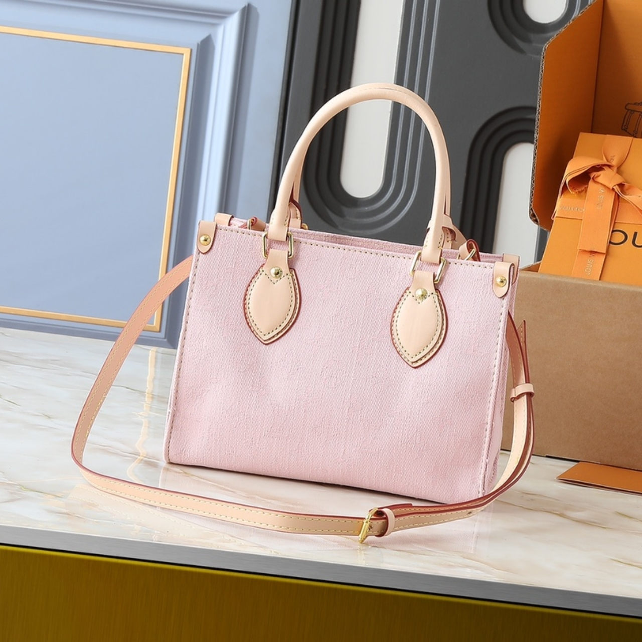 Louis Vuitton Onthego PM Bag Denim Pink 25Cm - Image 3