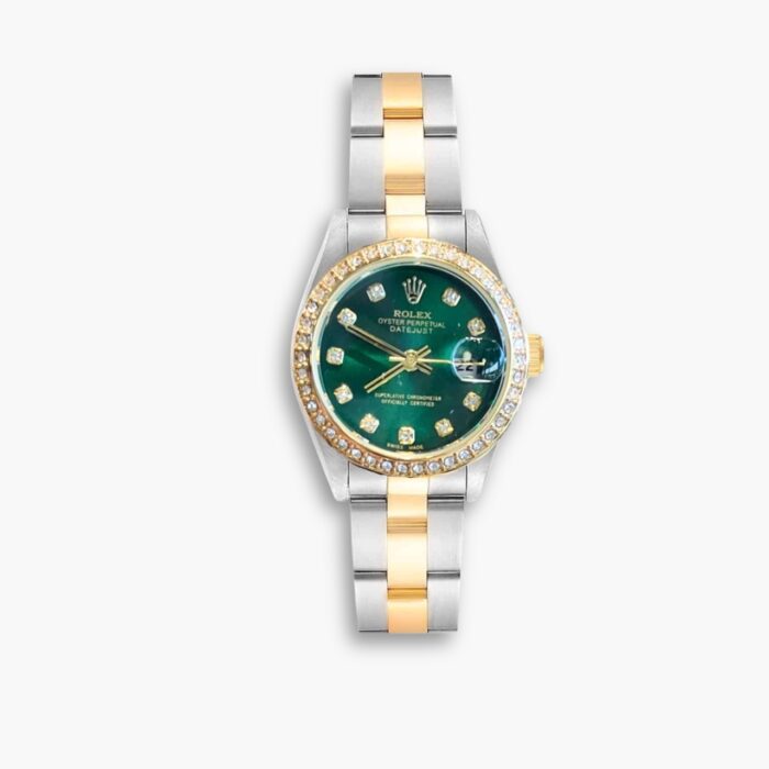 Rolex Datejust Diamond Dial Silver And Gold Green 28mm