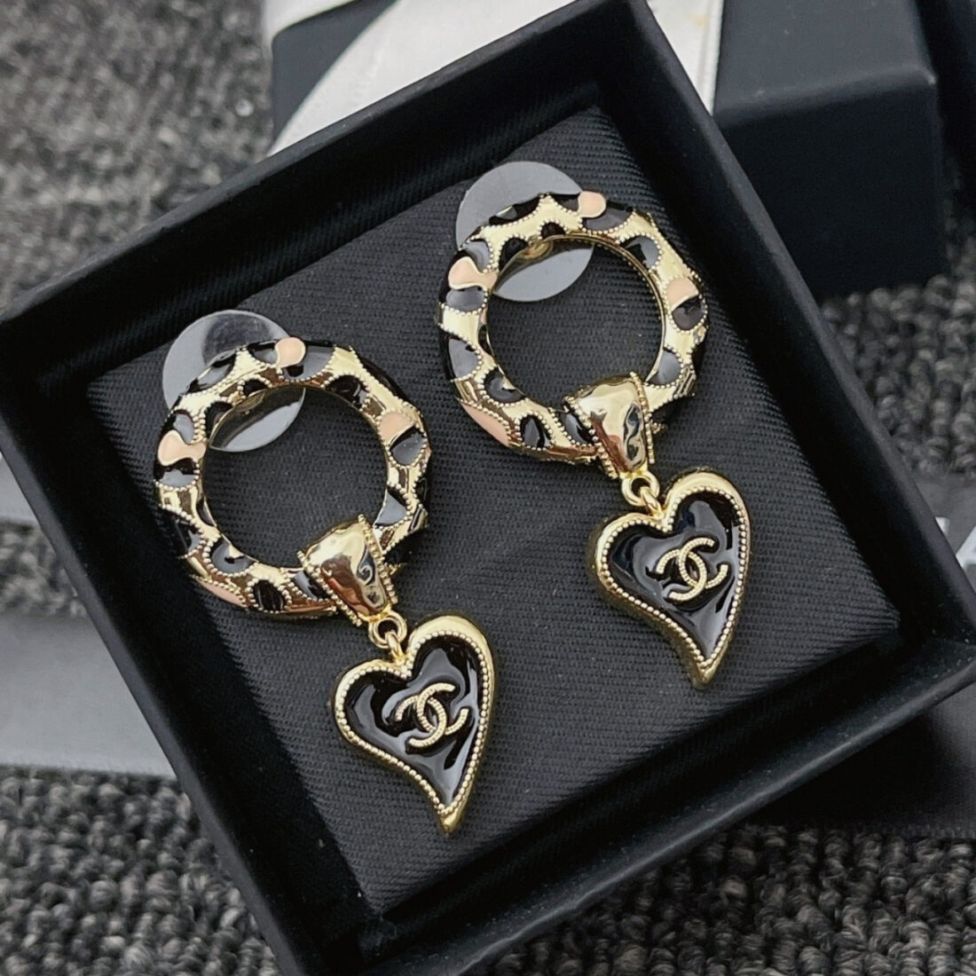 Chanel Classic Love Double C Logo Leopard Round Earrings - Image 3