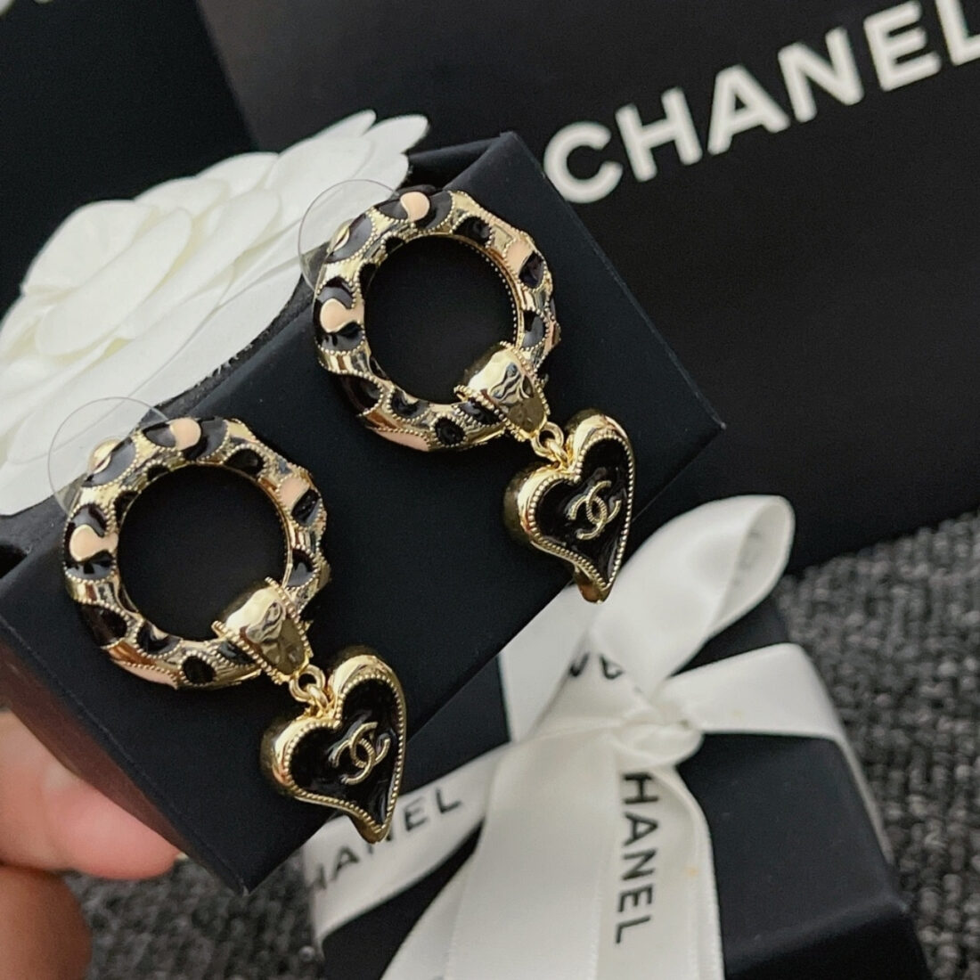 Chanel Classic Love Double C Logo Leopard Round Earrings - Image 4