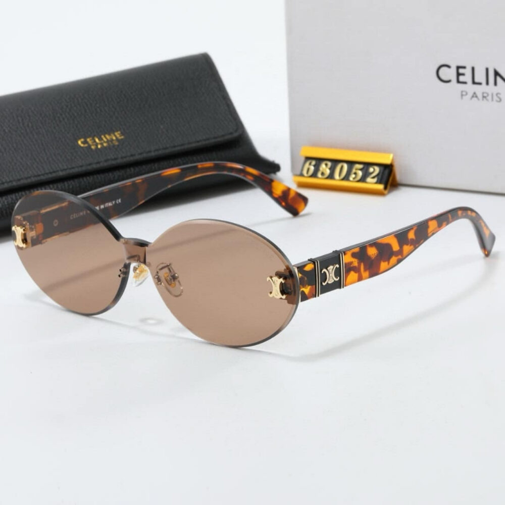 Celine Tortoise Luxe Oval Rimless Sunglasses Leopard - Image 2