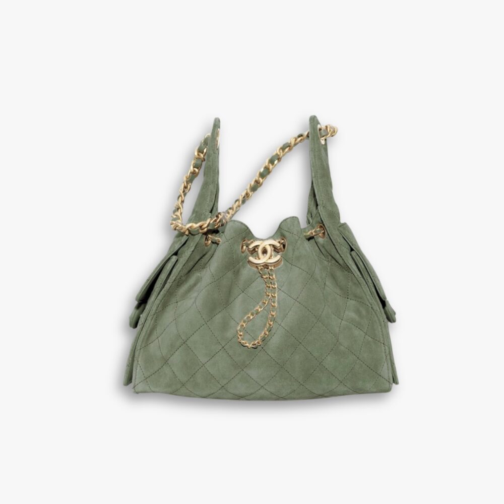 Chanel 25 Small Handbag Suede Grey 34Cm AS5293 B18799 NACAA
