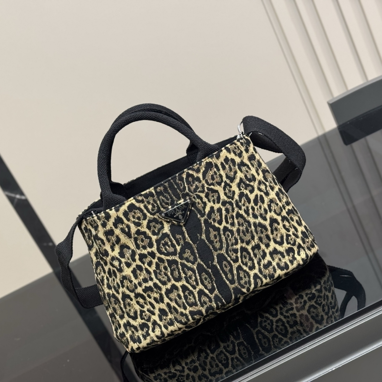 Prada Leopard Print Canapa Canvas Brown 30Cm - Image 2