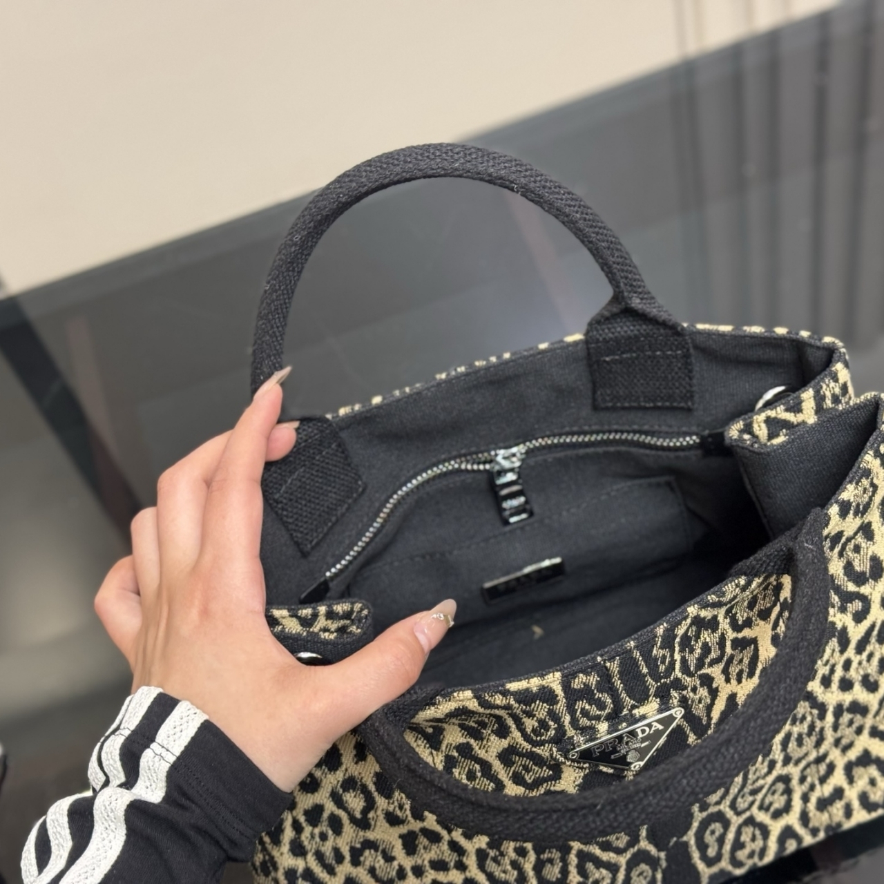 Prada Leopard Print Canapa Canvas Brown 30Cm - Image 6