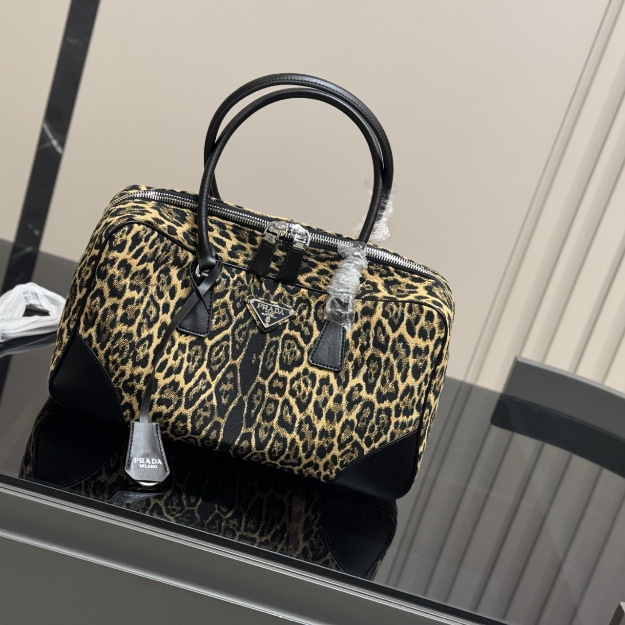 Prada Leopard Print Handle Bag 34Cm - Image 2