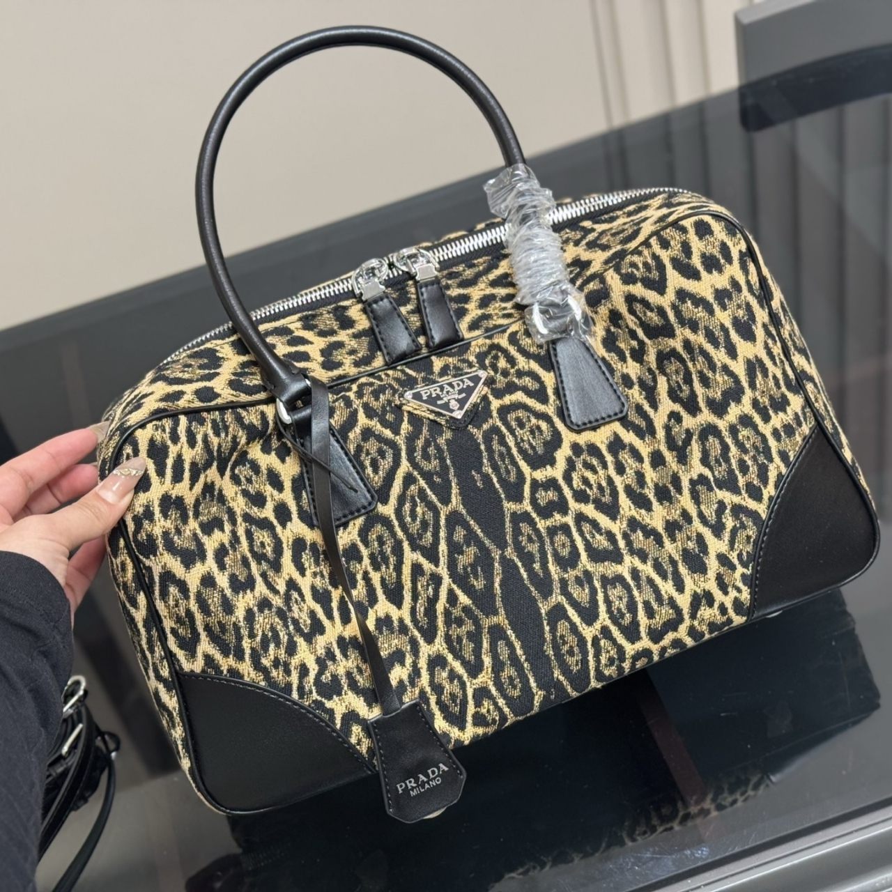 Prada Leopard Print Handle Bag 34Cm - Image 3