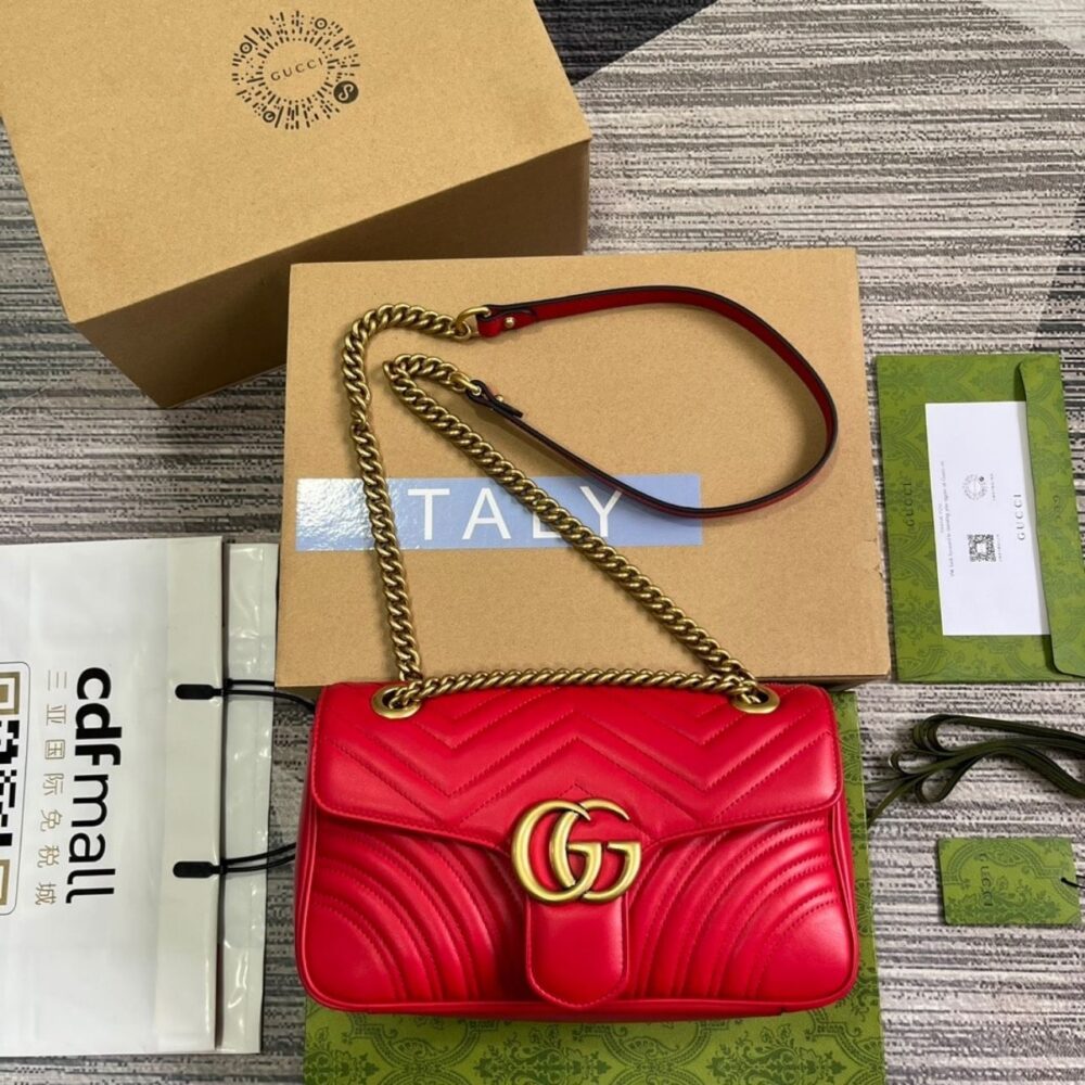 Gucci GG Marmont Matelassé Medium Bag Red 26Cm 443496 AABZC 6832 - Image 2