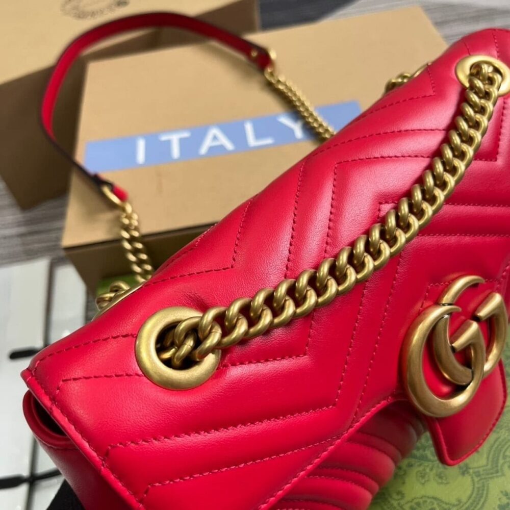 Gucci GG Marmont Matelassé Medium Bag Red 26Cm 443496 AABZC 6832 - Image 5